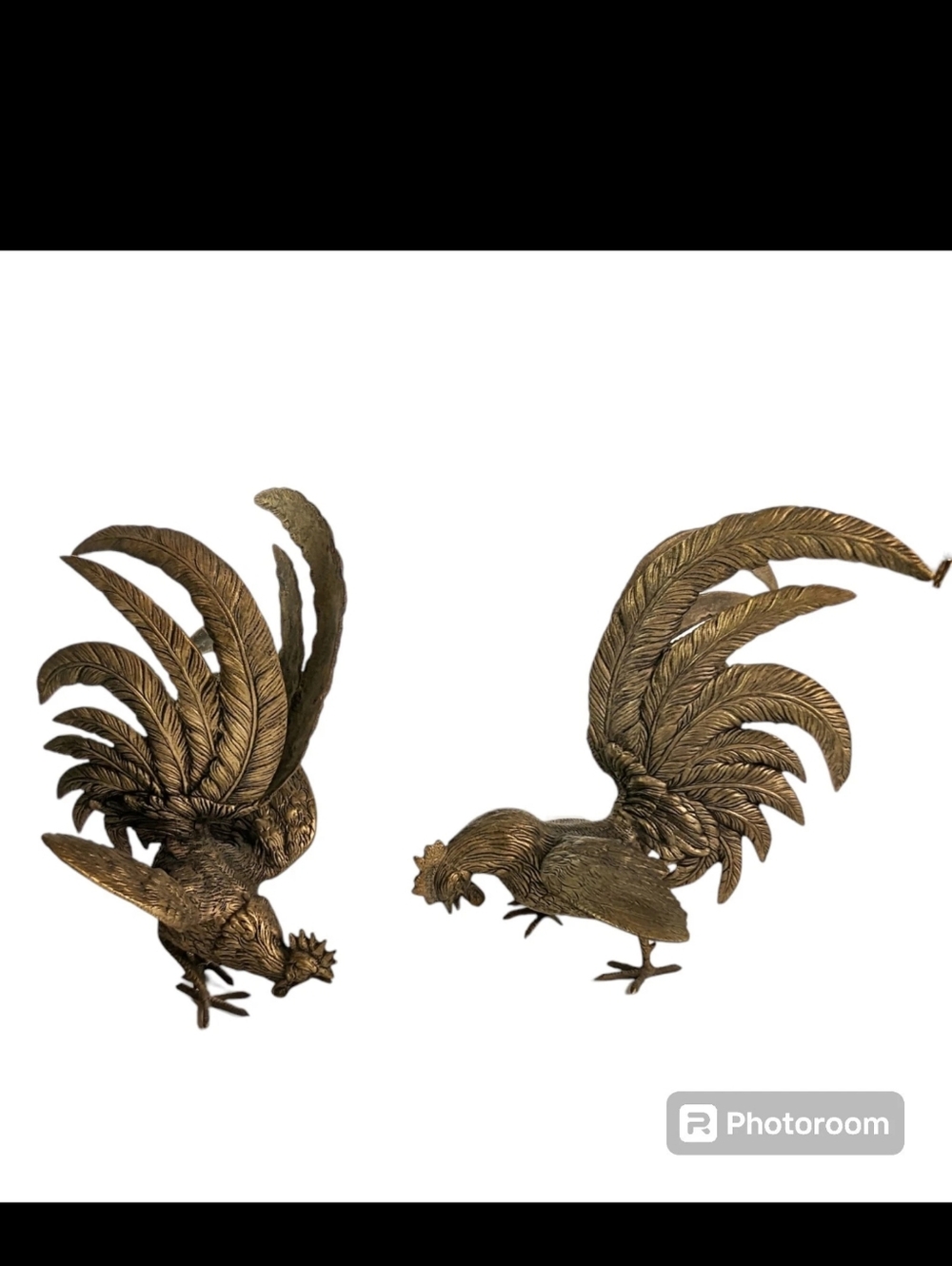 Vnt Elegant Brass Fighting Roosters Free Standing Home Decor Detailed Feathers
